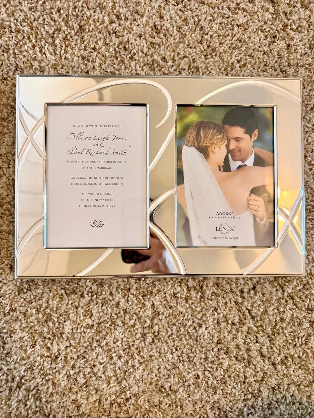 New in Box Lenox Bridal Adorn Double Invitation Frame Silver Plate 9.5” x 13”